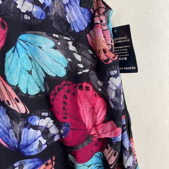 Boston Proper One Shoulder Butterfly Print Dress Black Multi - Picture 3 of 15